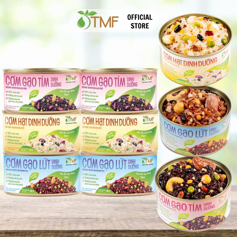 Combo mix 6 lon cơm hạt, cơm gạo tím và cơm gạo lứt dinh dưỡng ăn liền Tâm Minh Foods