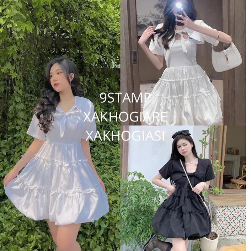 Set đầm babydoll from bí công chúa FREESHIP kèm áo khoác ngoài mặc sinh nhật dự tiệc kỷ yếu Nữ Trắng Women Dress