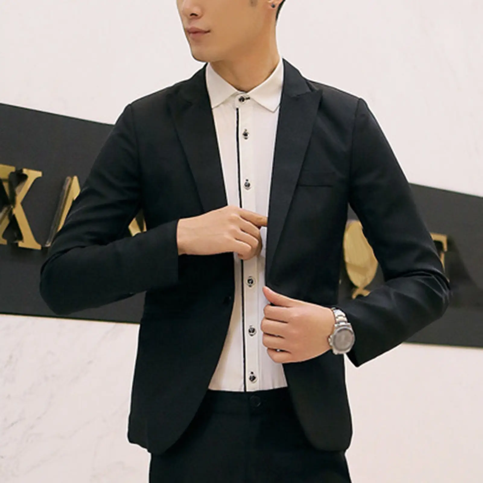 Suit Casual Fine Workmanship Cotton Blend One Button Suit Blazer for Banquet