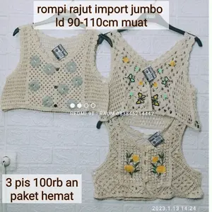 (100rb dapat 3ps) VEST RAJUT Wanita JUMBO Terbaru KOREA LACE  Kancing Depan Import Ld 110Cm Real Pic/Rompi Rajut Anyalan Knit Tanktop Rajut Korean STYLE