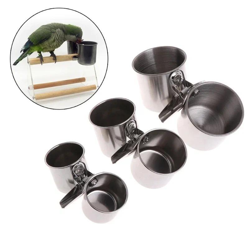 Product Introduction of 1 Set Bird Feeder Cup with Clamp Stainless Steel Double Feeding Dish Food & Water Bowl for Parrots African Greys Budgies 9
