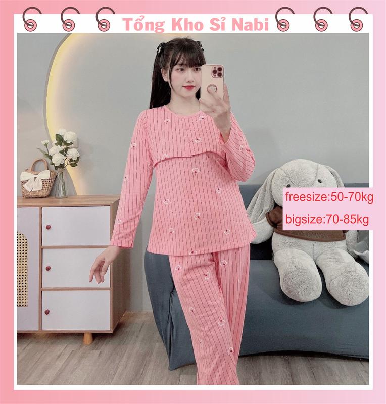 Bộ bầu - bộ sau sinh mặc nhà Sọc Bông - FE chất liệu Ctthô Mềm mát