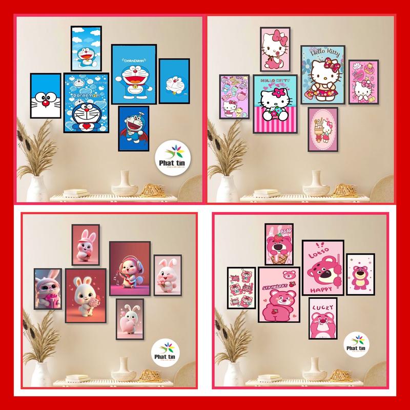 50+ set tranh thiếu nhi, hoạt hình doreamon, gấu dâu, conan, cushin, luffy, thỏ hồng, cún con, mèo hello kitty, tranh decor Phát Tín, dán tường có sẵn keo, không cần khoan đục tường. Treo Tường Phòng Khách Decor Tường hình  dán