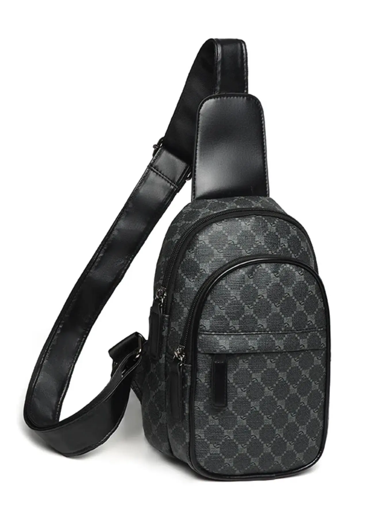 Men's Fashionable Geometric Pattern Zipper Durable Belt Bag, Casual Pu Leather Chest Bag for Daily Used, Trendy Versatile High-quality Daily Commuting Bag