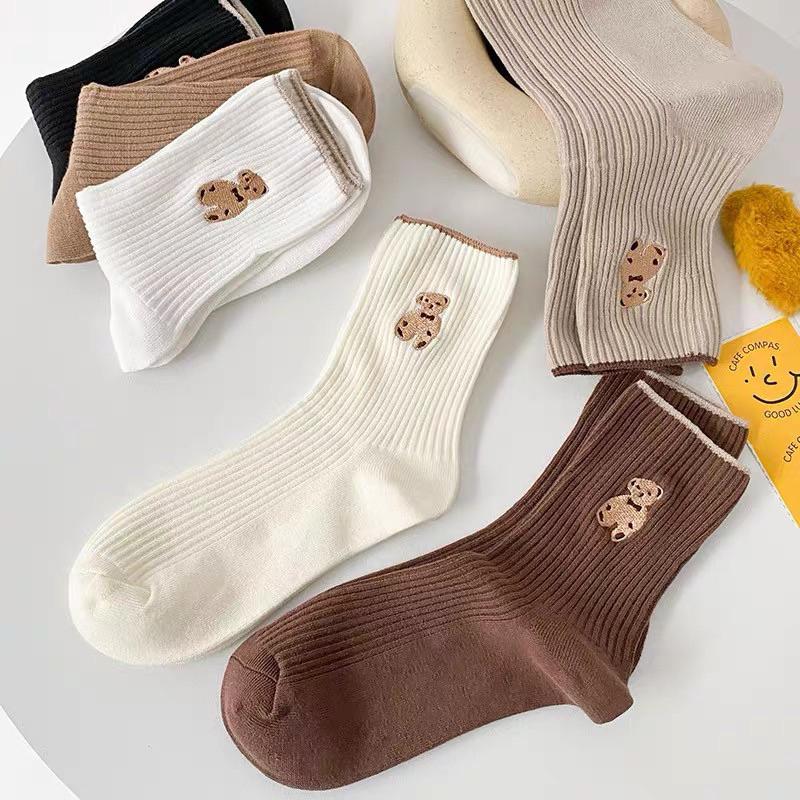 Product Introduction of [Set 10 Đôi] Tất Vớ dệt kim cổ cao thêu gấu Phong Cách Vintage Hàn Quốc Nữ Cotton Women (TẤT GẤU NÂU) 14
