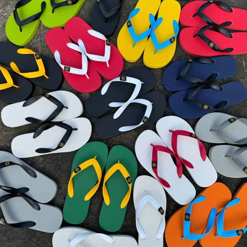 Dép xỏ ngón Thái Lan logo bông hoa nhiều màu, đế cao su, đế đúc nguyên khối, size 38-43 Đế Bằng Nam DéP