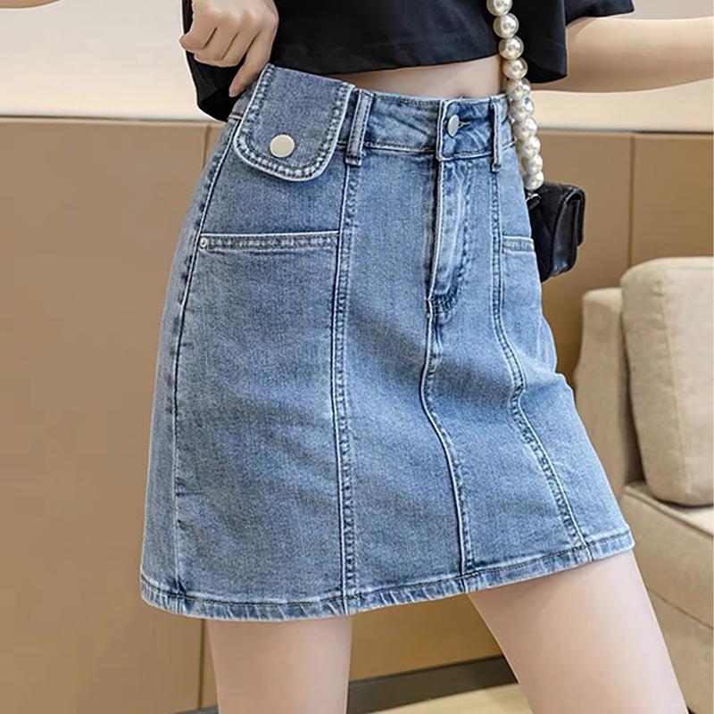 Quần Váy Jean Ngắn Bigsize Lưng Cao Phom A Trên Gối Bên Trong Có Quần Bảo Hộ Co Dãn Mạnh 4338 MoliJeans 70kg 80kg Nữ Chân Váy Denim Women Voan Voi