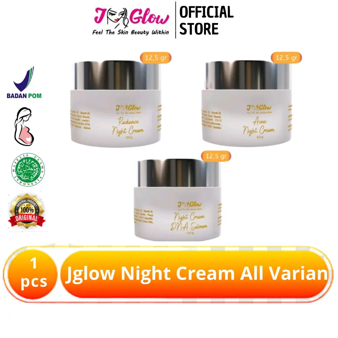 JGlow Skincare All Varian Night Cream - Night Cream DNA Salmon - Night Cream Radian - Night Cream Acne - 12,5 gr