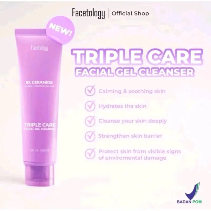 FACETOLOGY TRIPLECARE FACIAL GEL CLEANSER SABUN CUCI MUKA GENTLE LOW PH OAT Membersihkan 1