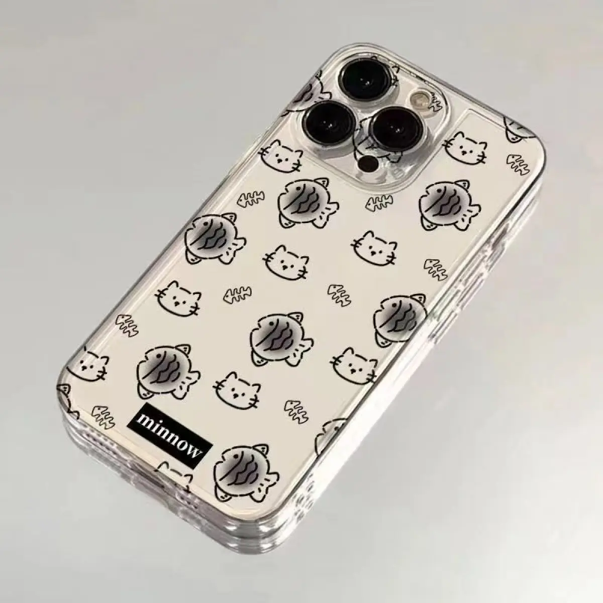 Lovely fresh cat kitten and fish iPhone 11,12,13,14,15,16 pro max,16E,X/XS/XR,7/8 plus,13/12 MINI,soft transparent silicon material,shockproof waterproof cartoon phone case