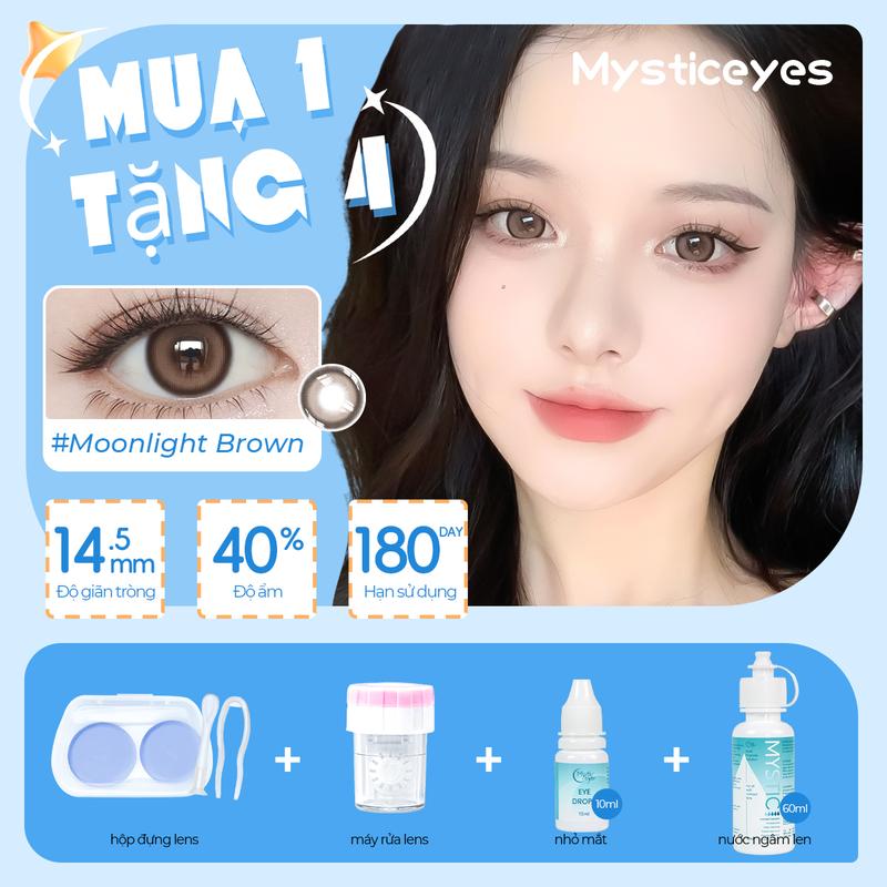 [Mua 1 Tặng 4]MYSTICEYES kính áp tròng 14.0-14.5mm 1 Lens+1 Máy Rửa + 1 Nhỏ Mắt + 60ml Nước Ngâm Len +1 Hộp đựng Lens 4