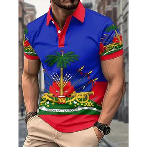 ชุดเสื้อเชิ้ตสไตล์ทรอปิคอลสำหรับผู้ชาย - ลายทางคิวบาสีน้ำเงินสดใสและสีแดง, เสื้อเชิ้ตติดกระดุมอย่างเป็นทางการ, เหมาะสำหรับกอล์ฟ, ชายหาด, การเฉลิมฉลองแห่งชาติ - เสื้อผ้ากอล์ฟฤดูร้อนที่สามารถซักด้วยเครื่องได้, ผ้าที่ระบายอากาศได้