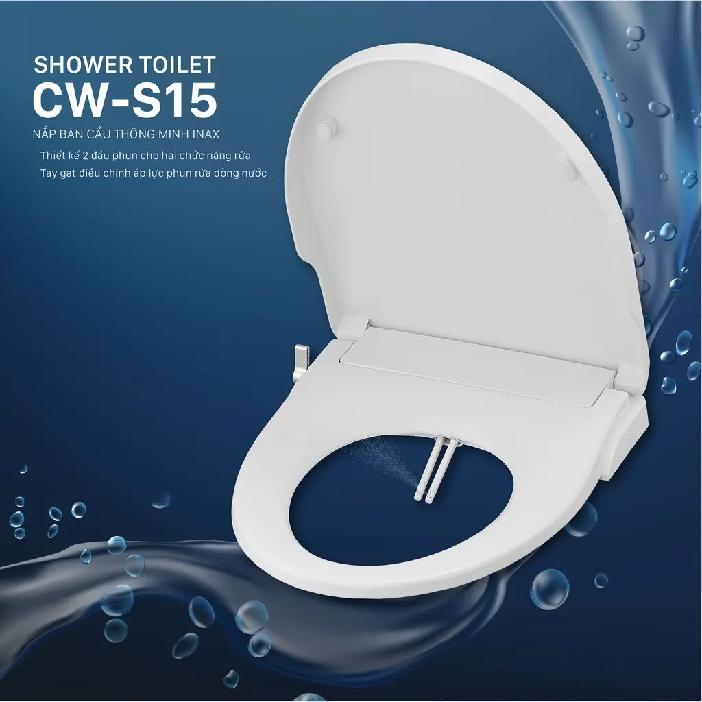 Nắp bồn cầu thông minh Inax CW-S15VN, Nắp rửa cơ có vòi xịt, không dùng điện. HÀNG CHÍNH HÃNG, bảo hành 2 năm