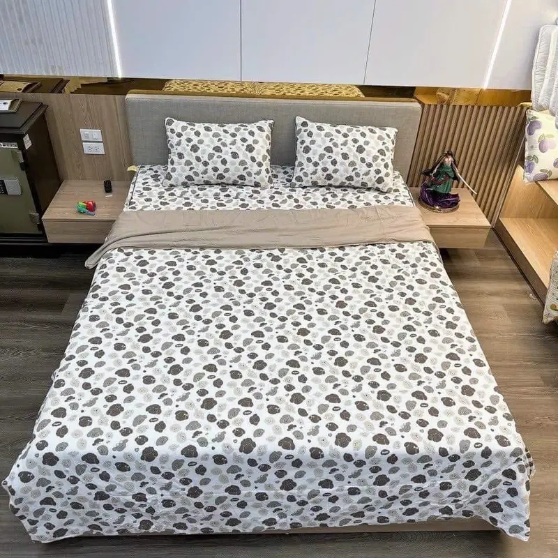 Set 4 món cotton sơ đũi đậu nành 1 ga bo chun , 2 vỏ gối đầu và 1 chăn 8