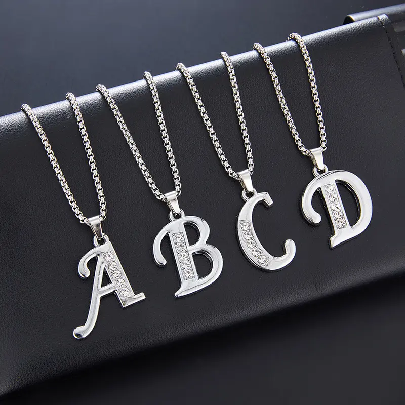 Minimalist Fashion 26 English Letters Stainless Steel Necklace Unisex Hip Hop Versatile Dot Diamond Sweater Chain