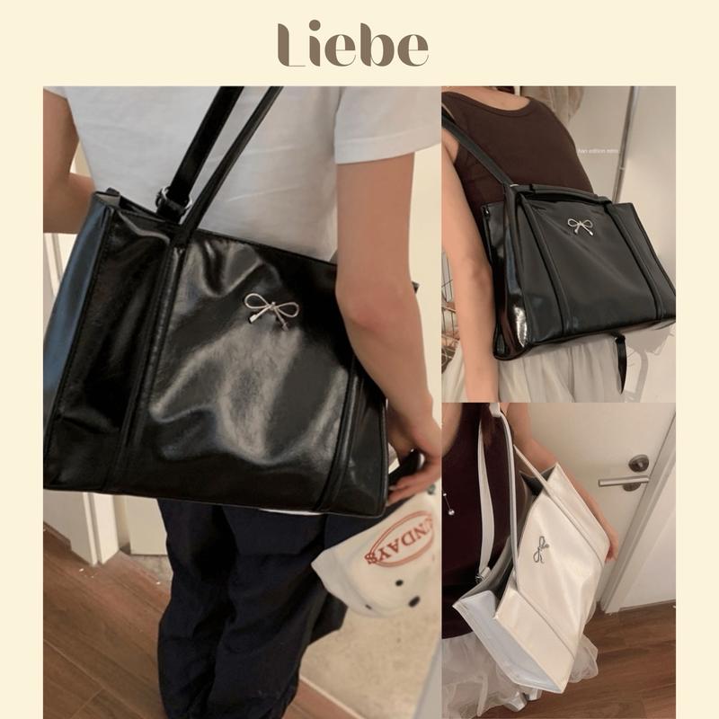 Túi Tote Đính Nơ Đeo Vai Balo Da Mềm 2 Màu 0