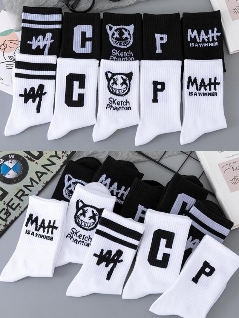 Product Introduction of Men's 10 Pairs Cartoon & Letter Print Crew Socks, Casual Moisture Wicking Mid-calf Socks, Soft Comfy Breathable Socks for All Seasons Daily Wear 3