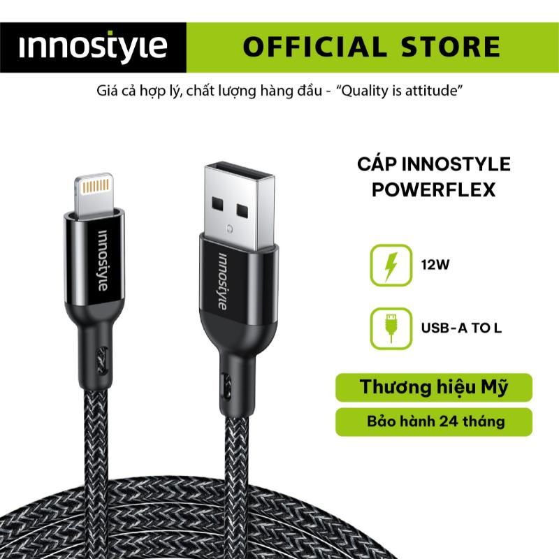 Dây Cáp Sạc Nhanh Iphone INNOSTYLE POWERFLEX USB-A To Lightning 2.4A Truyền Tải Dữ Liệu Nhanh Chất Liệu Siêu Bền Chống Cháy Nổ Dài 1.5 Mét 2 Màu Đen Trắng