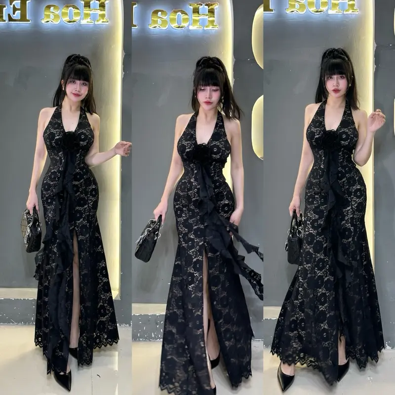 Đầm yếm đuôi cá ren đính hoa tua rua xẻ tà sang chảnh, chất ren hoa cao cấp dày dặn co dãn may 2 lớp xịn đẹpp và sang lắm ạ. Fom đầm dài siêu tôn dáng có xả tà sexy , sẵn mút ngực nha ce, tôn dáng , quyến rũ nhưng không kém phần sang trọng . Women Nữ 8