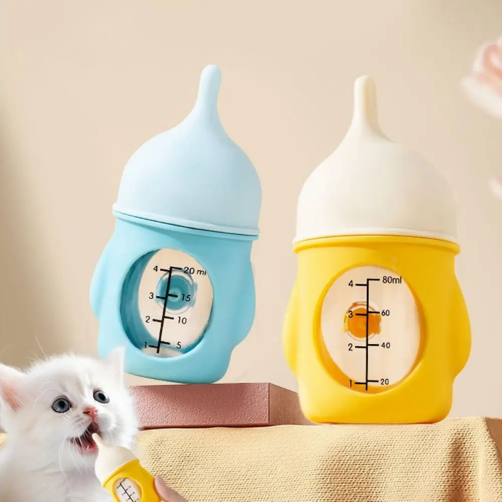 Newborn Cat Drinking Bottle 20/80ML Kitten Nipple Bottle Anti Choking Bite Resistance Kitten Feeding Bottle with Scale Silicone Puppy Milk Feeder for Feeding
