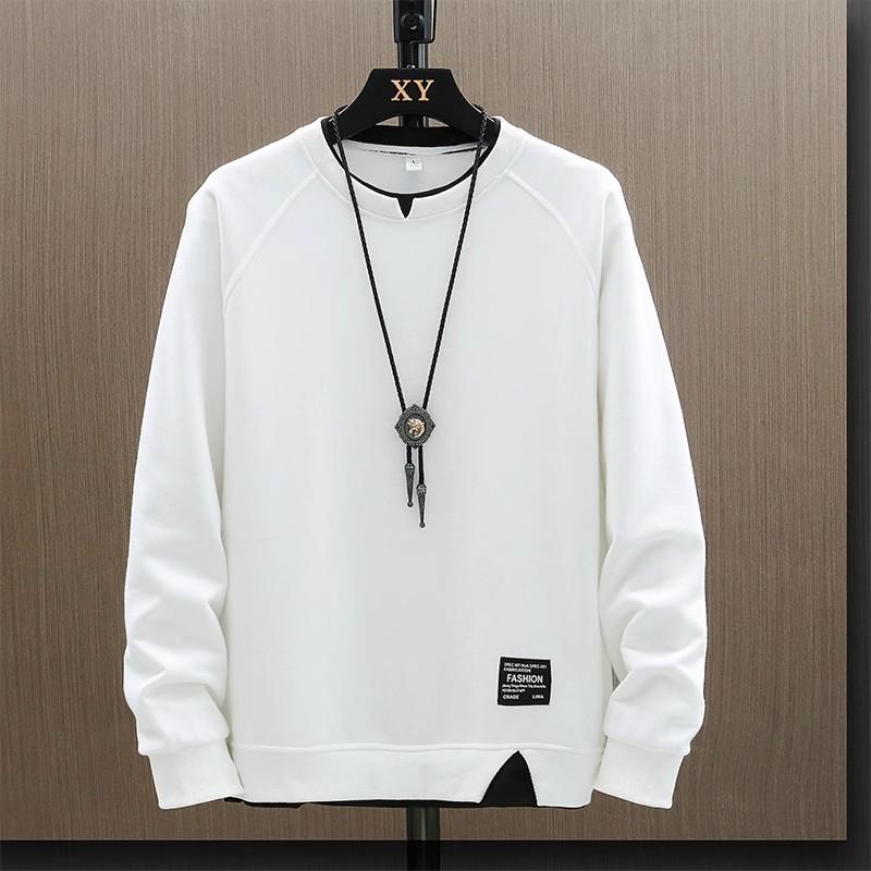 Sweater Men's Ins Brand round Neck Top Clothes Loose False Two Pieces Long Sleeve T-shirt Bottoming Shirt Outfit Man Clothing Outdoor Sport 2