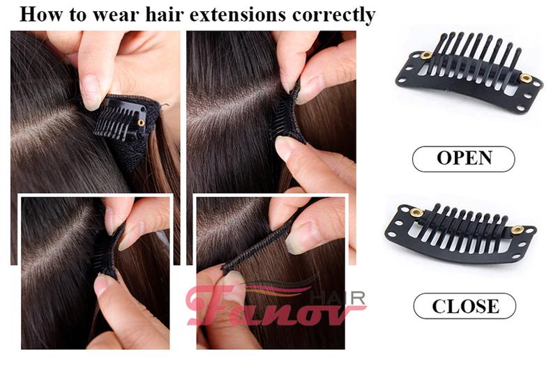Product Introduction of Fanov-Human H connection, curly clip, 4 pcs/set, omber black and brown, for women and girls 25