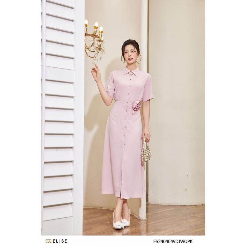 Đầm hồng phấn cổ đức đính hoa ngực thiết kế Elise mã sản phẩm FS2404049DIWOPK