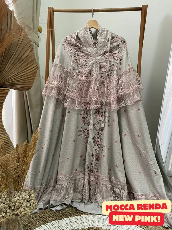 Mukena Azeen Alfurqon Dewasa Silk Renda Mewah Premium Cantik Adem Nyaman  Free Pouch Traveling Muslim Bawahan Atasan Kombinasi Bunga 8