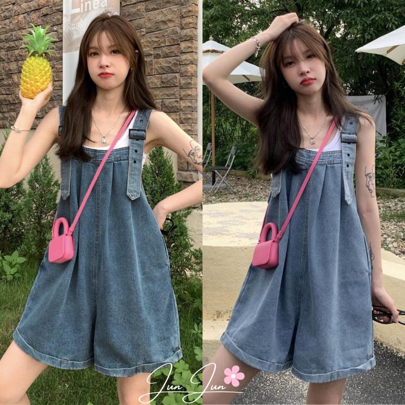 [Hàng chuẩn loại 1] Quần yếm jeans short ống rộng khóa đồng cá tính, năng động, dễ thương 8