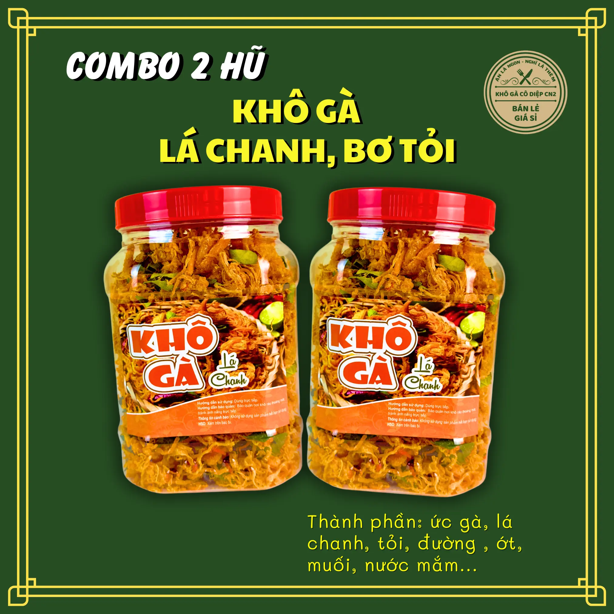 Combo 1Kg Khô gà lá chanh, khô gà bơ tỏi (Khô Gà Cô Diệp - CN2) Snack Food Ăn Vặt khô  galachanh