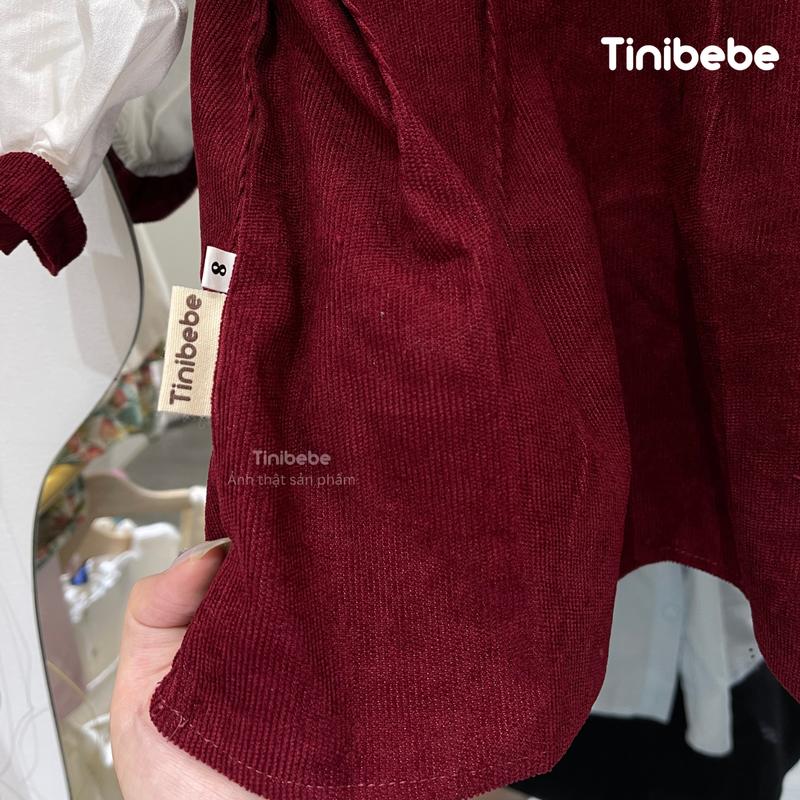 Set Váy Bé Gái 2 Chi Tiết Màu Đỏ Nhung Tăm Thu Đông Tinibebe 3