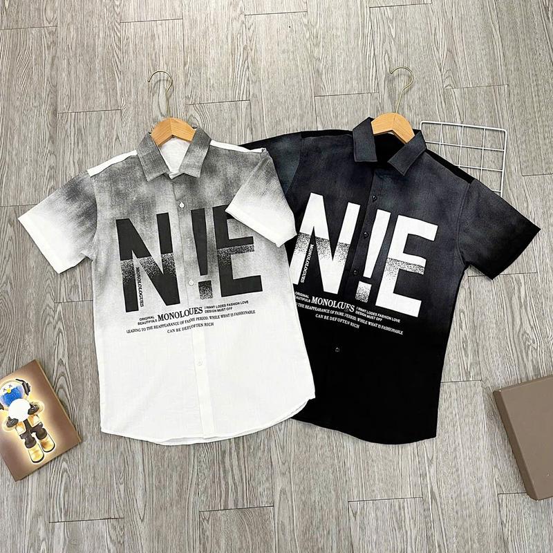 Product Introduction of Áo sơ mi nay tay ngắn vải Đũi phối chữ thêu nổi mặt thoáng mát Nam Menswear 2
