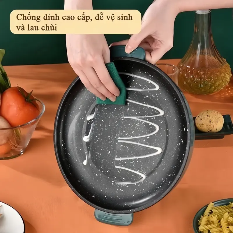 Bếp Nướng Điện Chống Dính - Chảo Nướng Điện Chiên Dán Xào Đa Năng 300W-600W Không Khói hồng 6