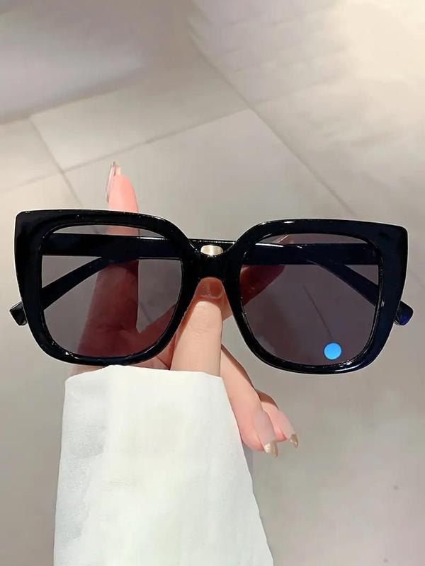 Vintage Simple Tinted Lens Sunglasses for Women, Large Square Frame Black Sunglasses, Fashion Sunshade Sunglasses, Travel Accessories for Trip & Driving Use 0