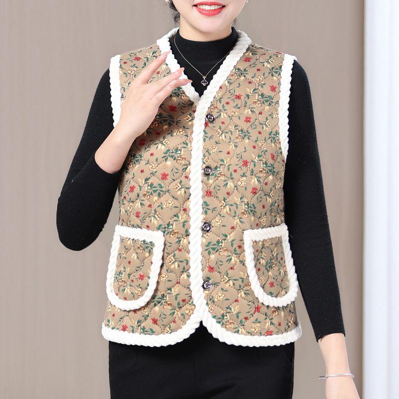Áo Vest Trung Người Già Và Cao Tuổi Phong Cách Trung Quốc Áo Vest Độn Lót Lông Cừu Mùa Đông, Ấm Áp, Thiết Kế Hoa Và Phong Cách Phương Tây, Áo Khoác Ghi Lê, Dành Cho Phụ Nữ, Hàng Mới Về 2024 1
