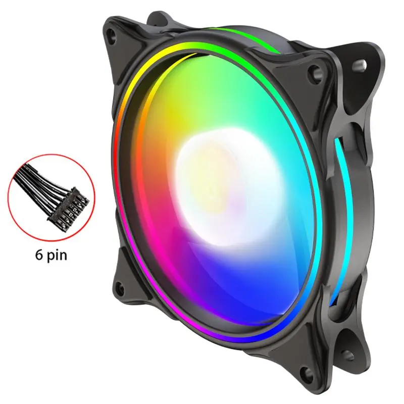 AEITTO RGB Chassis Fan, 12cm Desktop Computer Cooling Fan with Remote Control, Small 6Pin Mute Fan Cooler Radiator 5