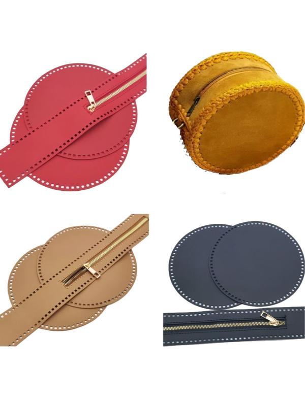 Women's Solid Color Bag Kniting Kit, Including Round Plate & Zipper & Chain Strap & Accessories, Bag Accessories for Diy Bag Making 0