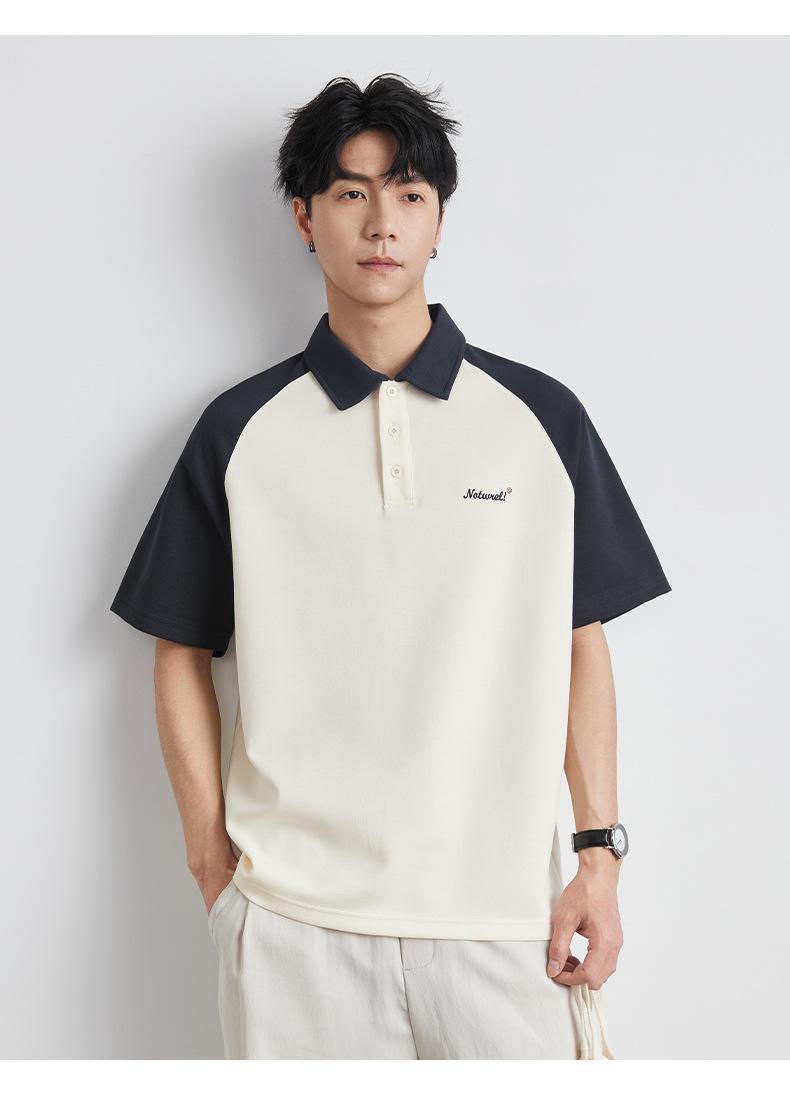 Product Introduction of Yizhi Fashion Color-Block Short Sleeve T-Shirt for Men Summer 2025 New Design Retro Raglan Sleeve Polo Shirt Top 2