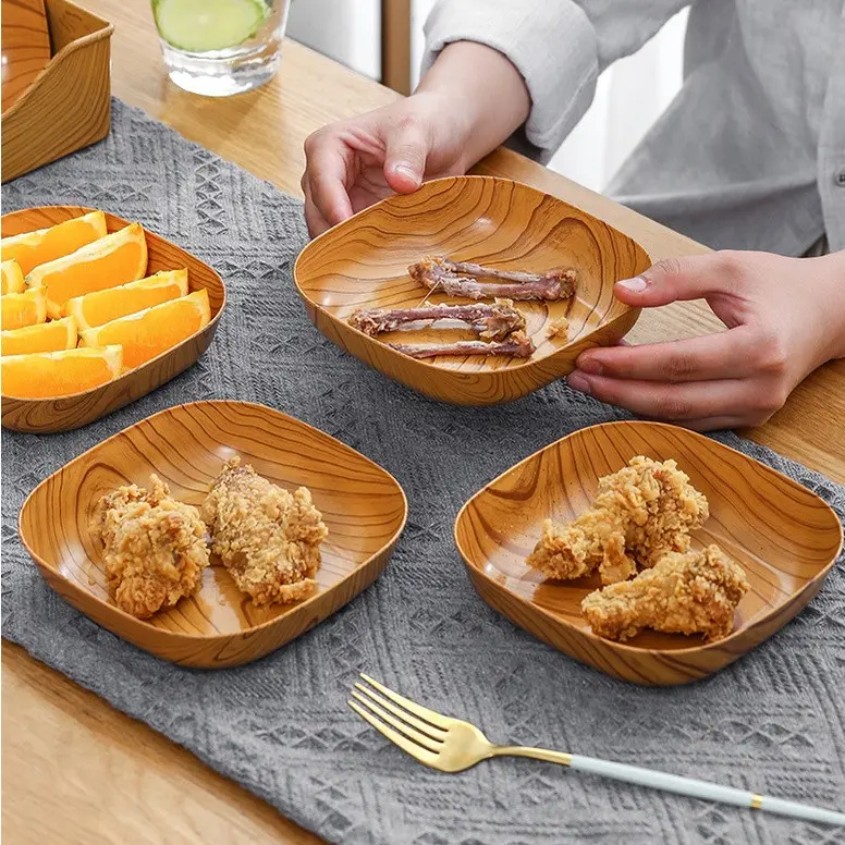 Đĩa Nhựa Giả Vân Gỗ Sang Trọng, Đĩa Đựng Đồ Ăn Nhẹ Hình Vân Gỗ 1