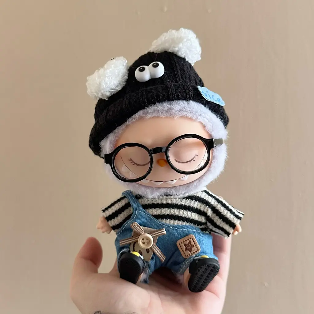 Pakaian Bayi labubu, 17cm, Bahan Kain, Parti Duduk Macaroon, Set Topi Kartun Berjalur, Aksesori Pakaian, Berdandan untuk Kain labubu, FB