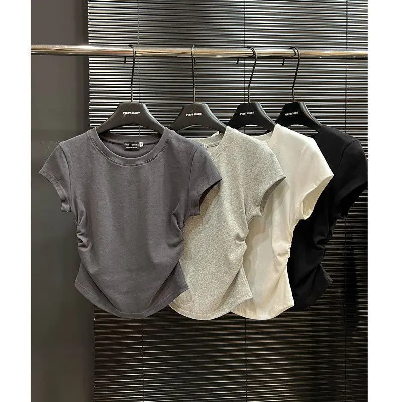 Slim-Fit Solid Color T-Shirt | Women's Summer Crewneck Short-Sleeve Top Lingerie Minimalist elegan baju yang lc
