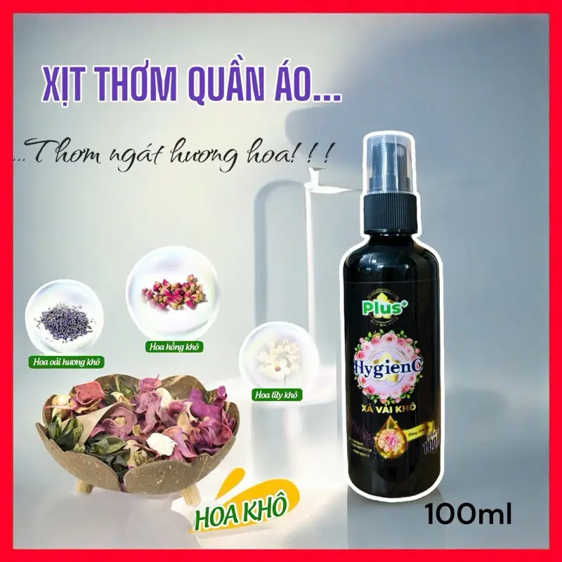 [ COMBO 5 TẶNG 1 ] Chai Xịt Xả Vải Khô HygienC Plus 100ml/Chai Lưu Giữ Hương Thơm Bền Lâu Trên Quần Áo 8