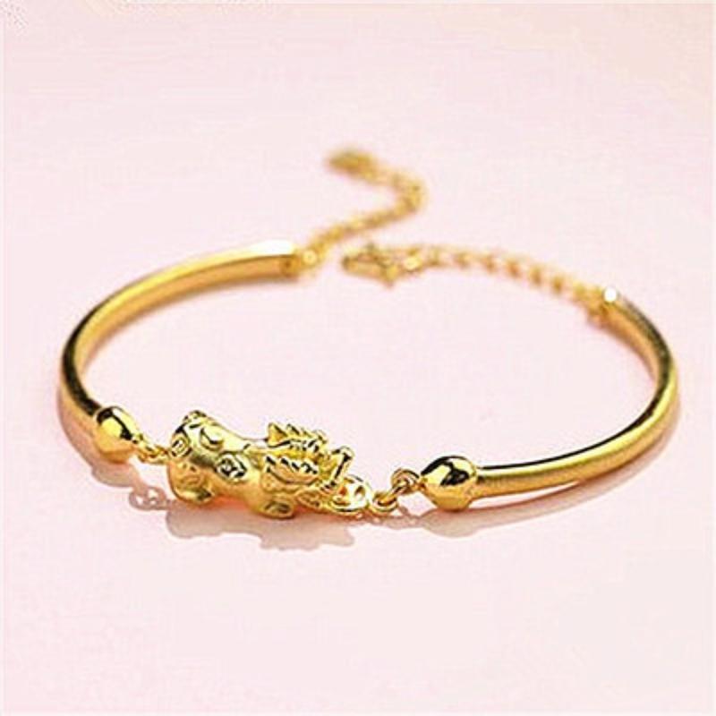 Product Introduction of Brass Gold-Plated 3d Hard Gold Pi Xiu Bracelet Imitation Gold Women's Bracelet Korean Gold-Plated Suit Fashion Beading 22