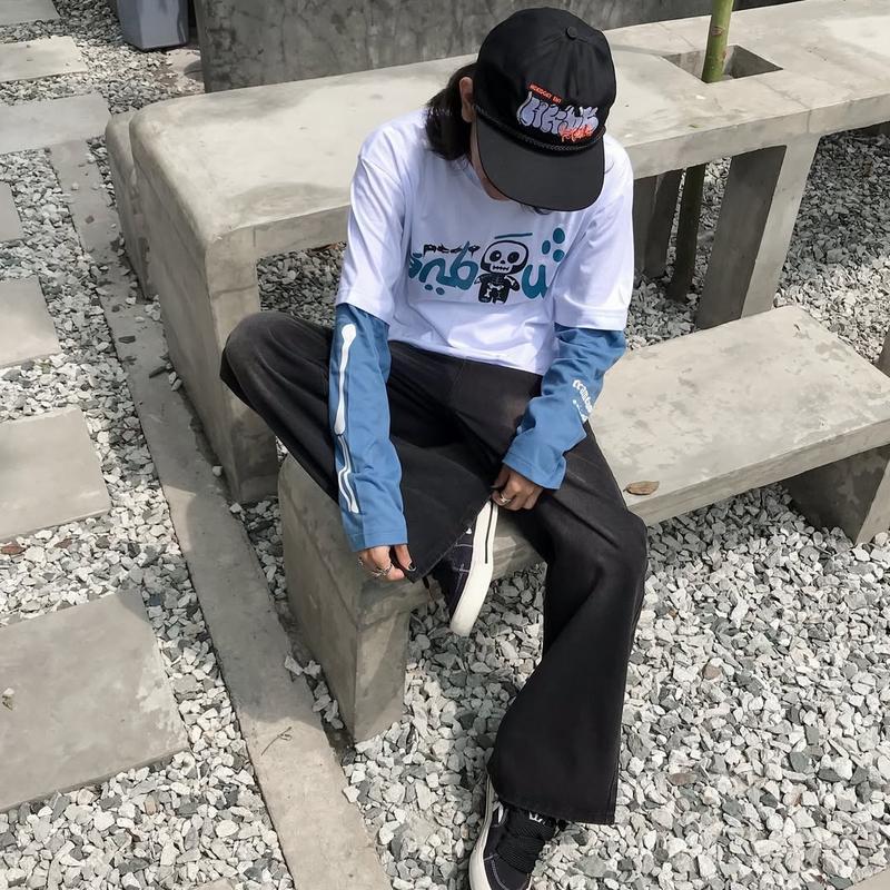 Celana Jeans Kulot Pria Baggy Pants Skena Y2K Pinggang Loose Straight Jumbo Cowok Biru Hitam Shabby Chic Loose-fitting - Basic Pendek Panjang Distro Vintage Santai Wanita Dewasa Casual Oversize 4