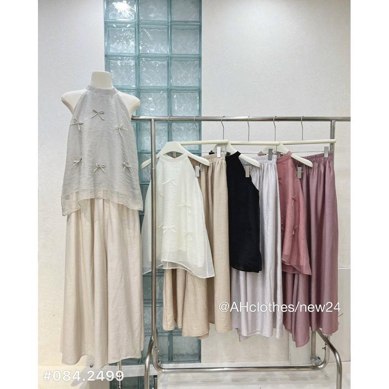 Set áyếm trơn Đính nơ kèm quần xuông Samhyewear 1