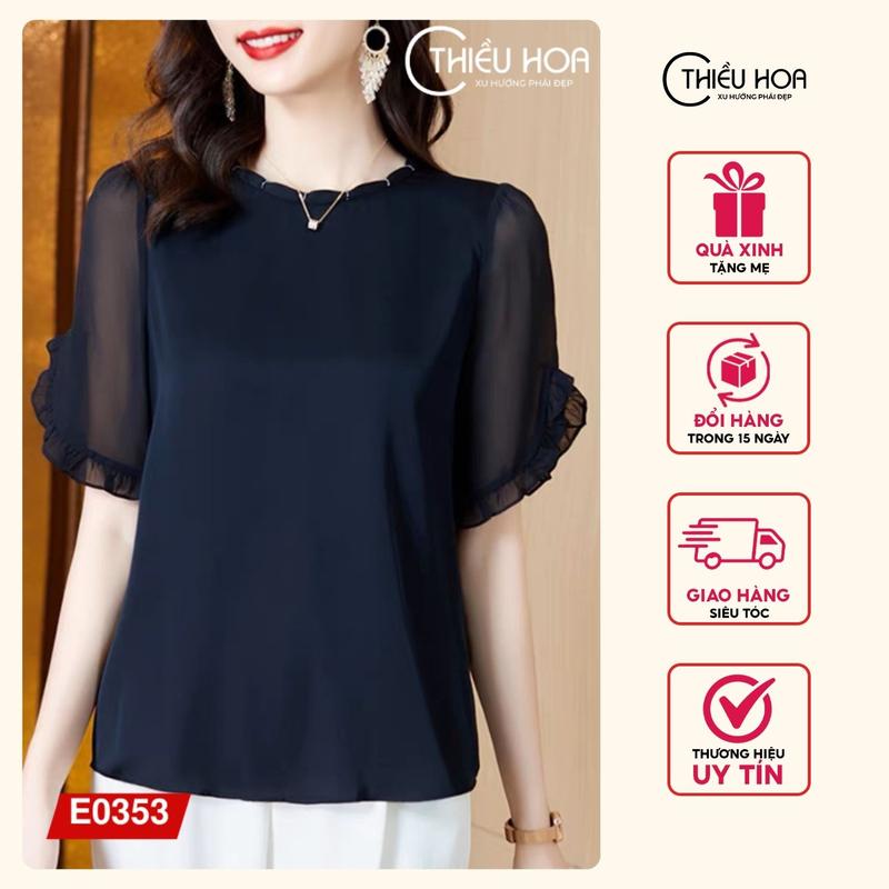 Áo Lụa Nữ Trung Niên Form rộng Thanh Lịch Trang Nhã thương hiệu Thiều Hoa E0353 Top Women