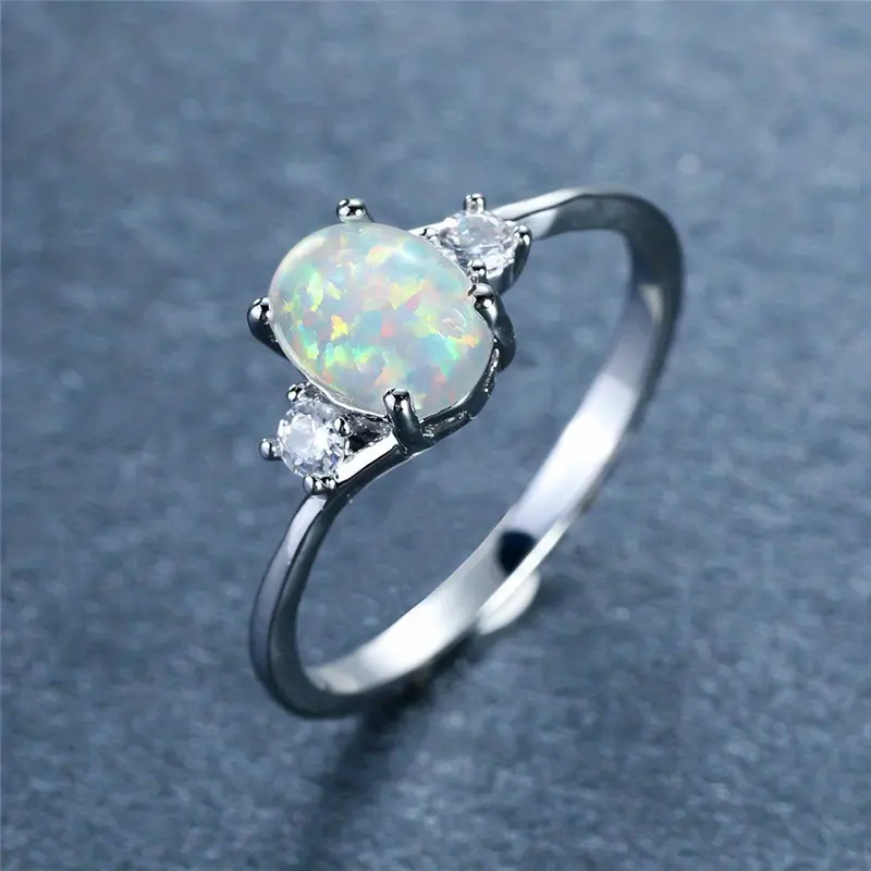 White Opal Stone Engagement Ring Classic Silvery Color Luxury Artificial Crystal Oval Wedding Rings For Women 4