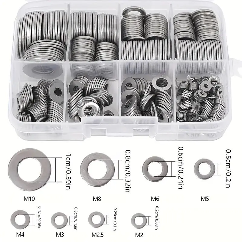 Stainless Steel Washer Set, M2 M2.5 M3 M4 M5 M6 M8 M10 Washer Assortment Kit, Fastener & Hooks for Home, Factory 2