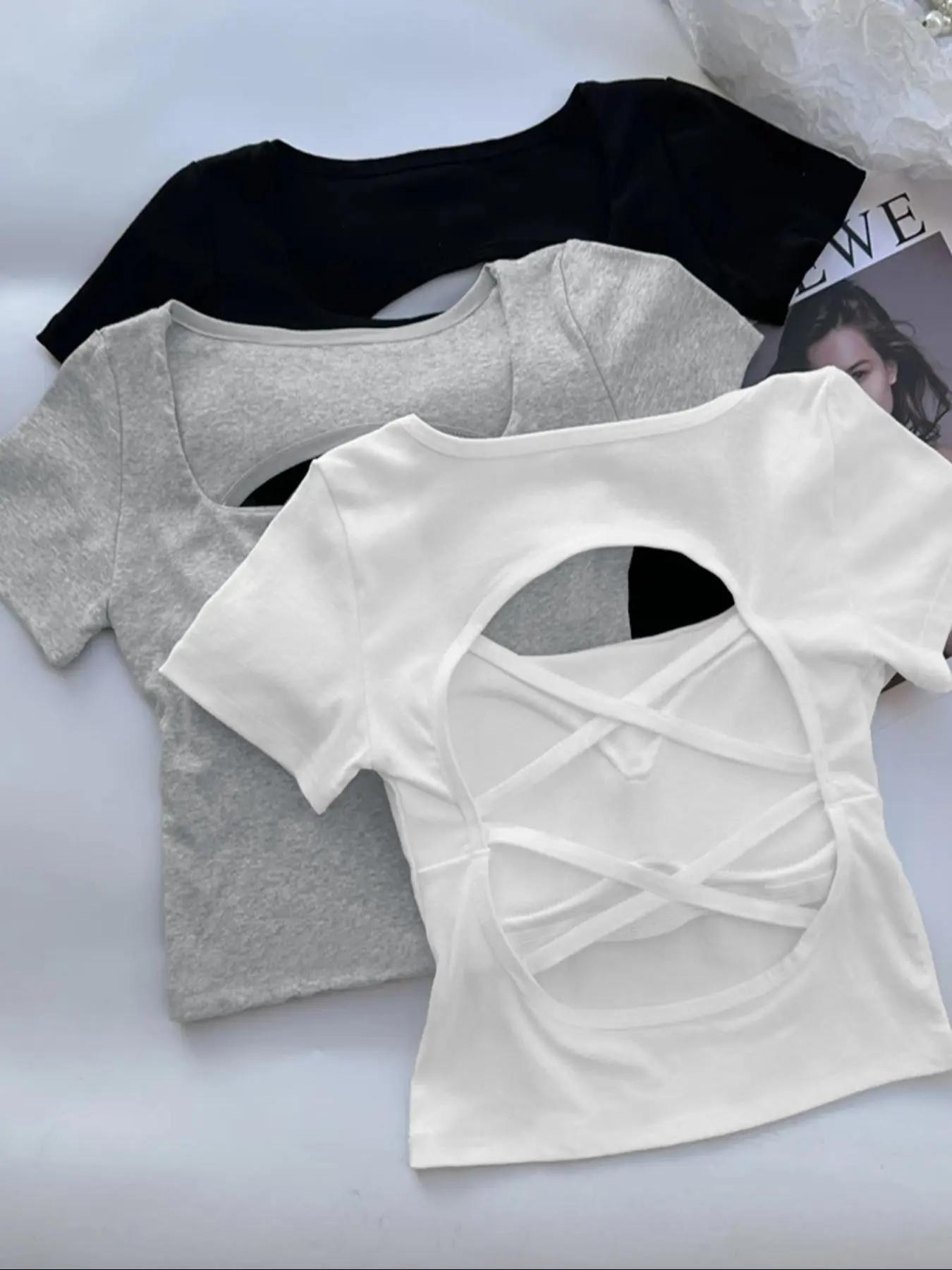 Women's Solid Color Square Neck Tee with Chest Pad, Casual Fashion Short Sleeve T-shirt for Daily Wear, Ladies Summer Clothes, Crop Tops, Cute Fits