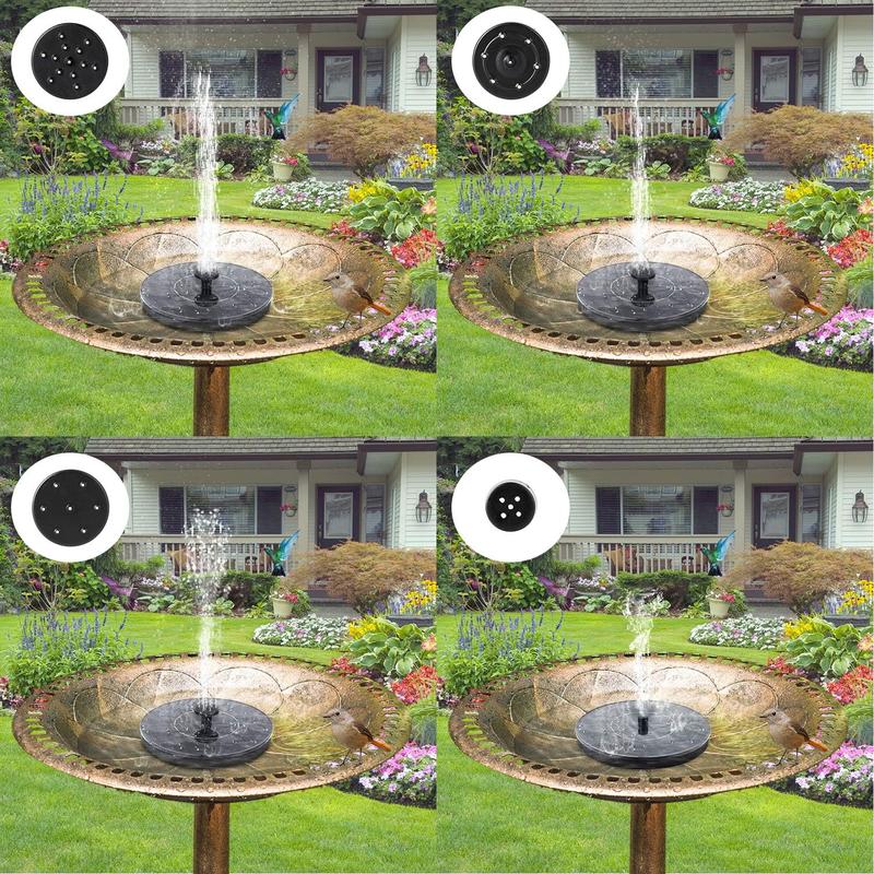 Product Introduction of Solar Fountain, Solar Bird Bath Fountain Pump with 6 Nozzles, Outdoor Watering Submersible Pump for Ponds, Swimming Pools, Gardens, Fish Tanks, Aquariums 7